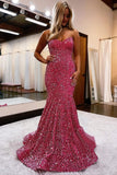Women's Strapless Sequin Prom Dresses with Train Criss-Cross Mermaid Long Formal Evening Gowns