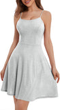 Spaghetti Straps Sparkly Homecoming Dress Fit and Flare Glitter Mini Swing Semi Formal Prom Party Club Dress