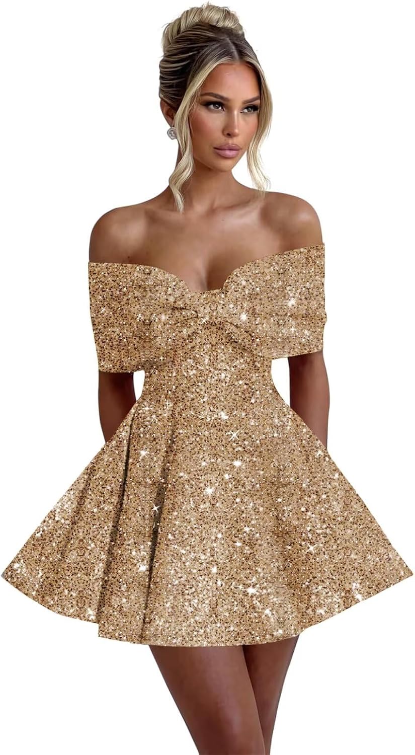 Sparkly Sequins Homecoming Dresses for Teens with Bow 2027 Strapless Short Prom Dress Cocktail Gown