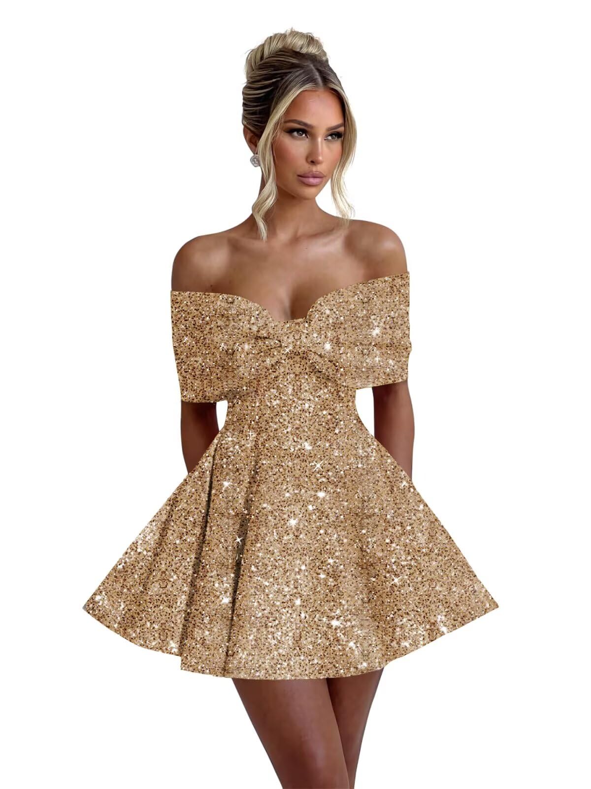 Sparkly Sequins Homecoming Dresses for Teens with Bow 2025 Strapless Short Prom Dress Cocktail Gown