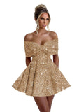 Sparkly Sequins Homecoming Dresses for Teens with Bow 2025 Strapless Short Prom Dress Cocktail Gown