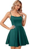 Homecoming Dress Satin Mini for Teens Backless with Pockets Spaghetti Strap Party Cocktail Dress