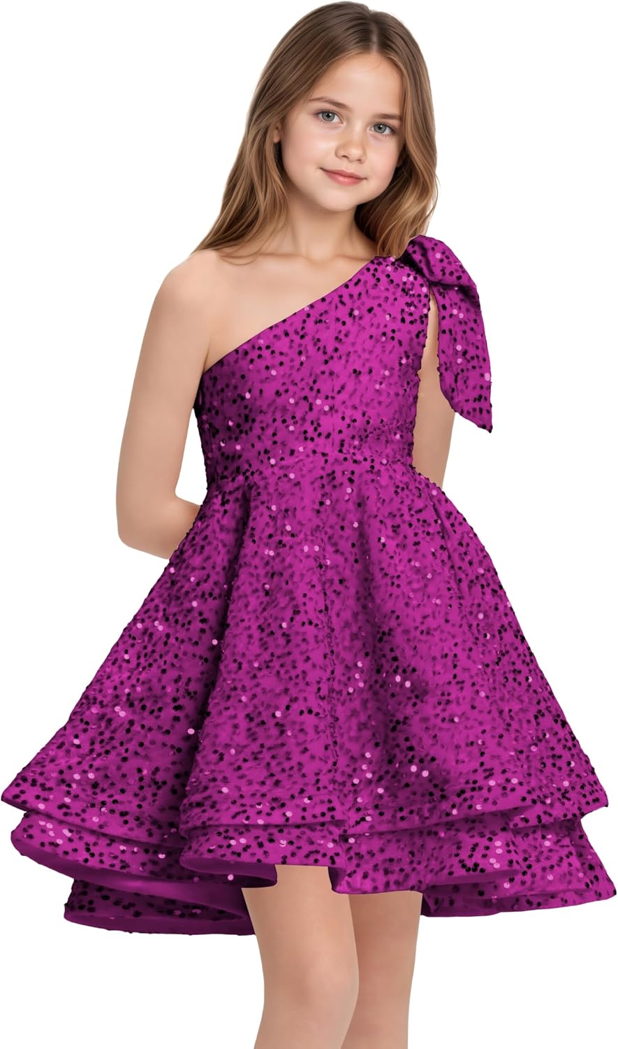 Sequins Flower Girl Dresses Short - One Shoulder Princess Pageant Dress Kids A Line Communion Formal Party Gown