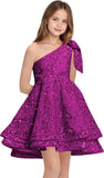 Sequins Flower Girl Dresses Short - One Shoulder Princess Pageant Dress Kids A Line Communion Formal Party Gown