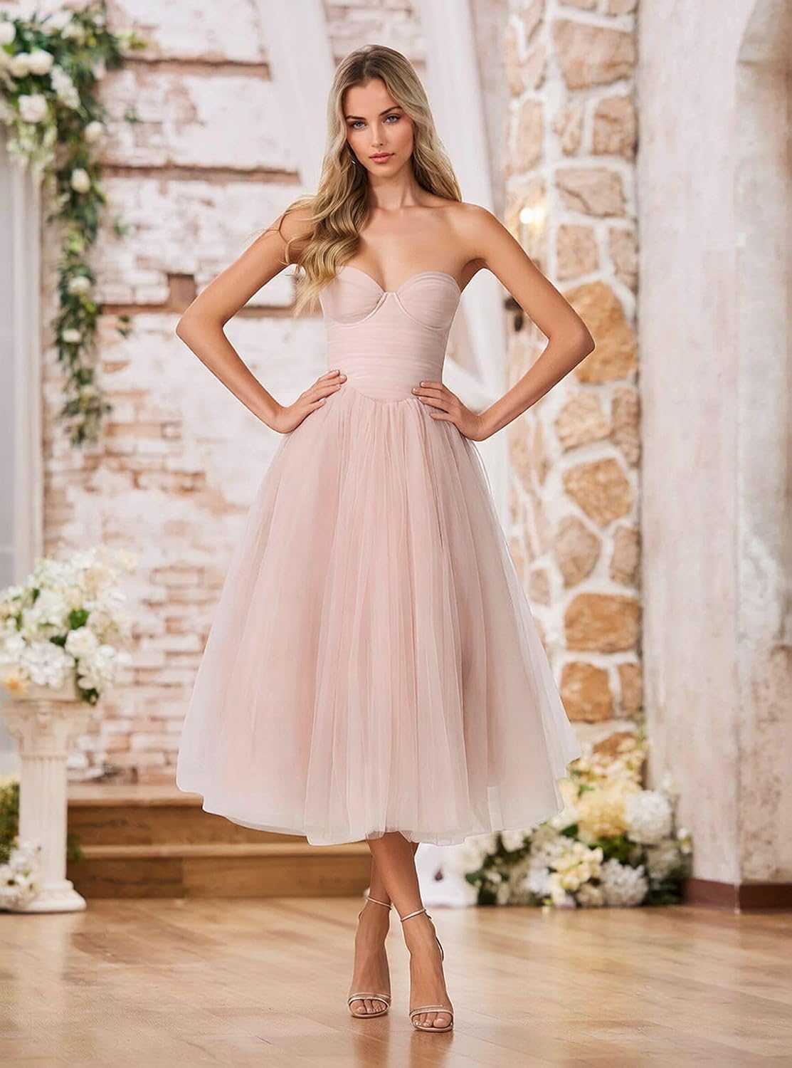Strapless Prom Dresses Sweetheart Tulle Ball Gowns Corset Short Homecoming Dresses Pleated Lace-up Evening Dresses