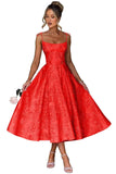Jacquard Floral Satin Prom Dresses for Women 2026 Spaghetti Straps A-Line Midi Formal Evening Party Gown with Pockets