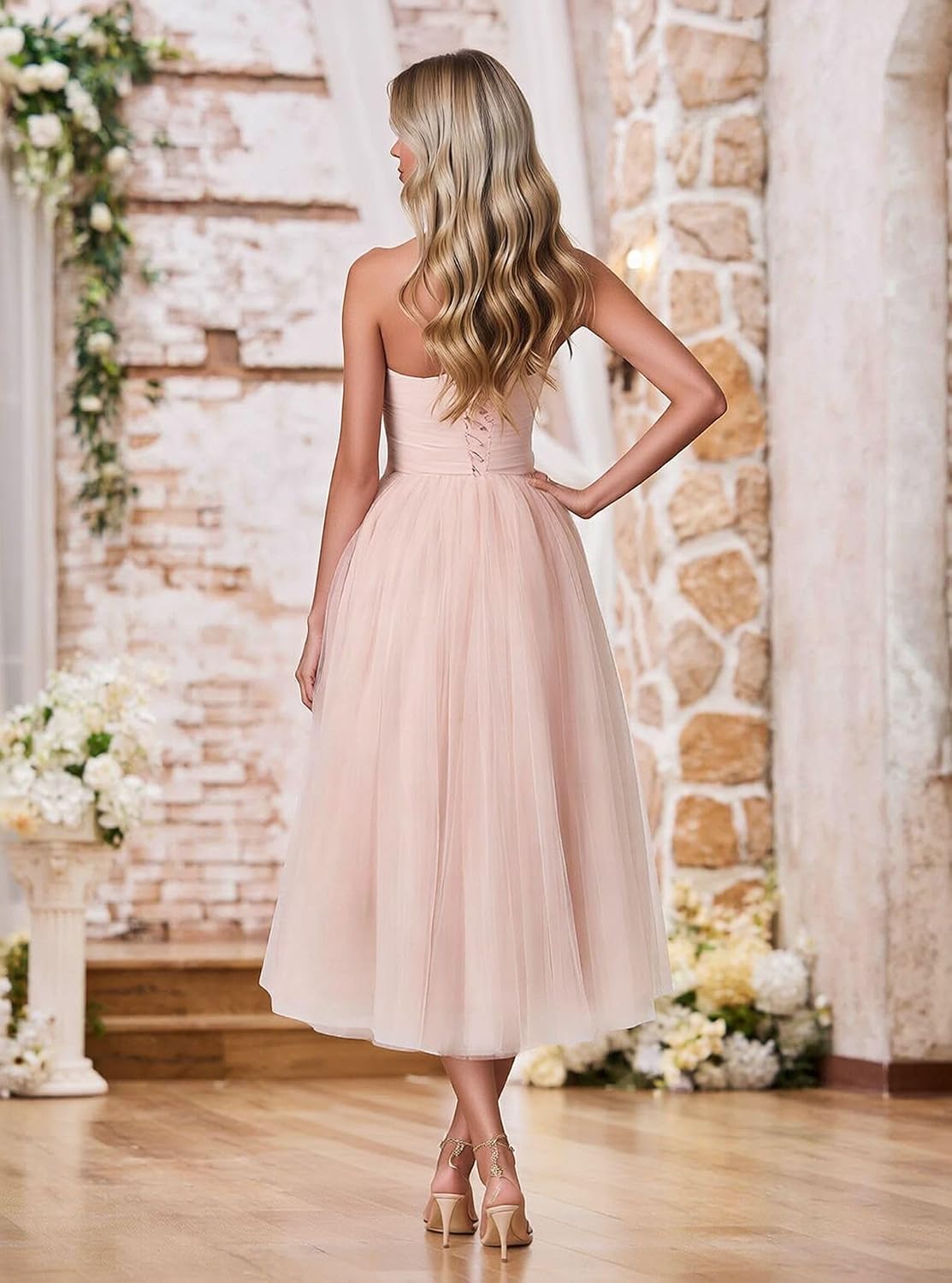 Strapless Prom Dresses Sweetheart Tulle Ball Gowns Corset Short Homecoming Dresses Pleated Lace-up Evening Dresses