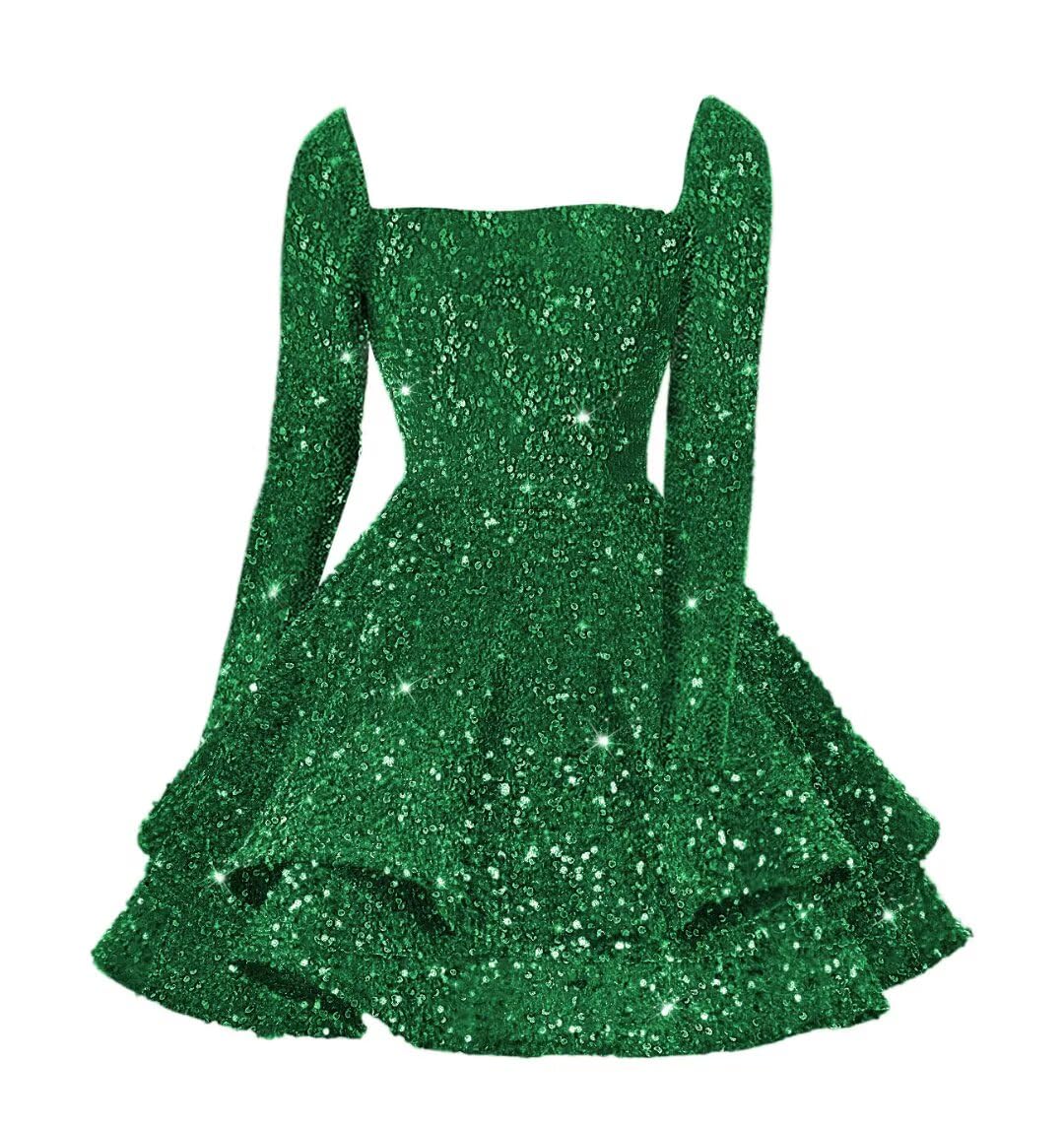 Sequin Short Homecoming Dress for Teen Sparkly Long Sleeve Prom Sweet 16 Dresses Cocktail Gowns