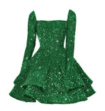 Sequin Short Homecoming Dress for Teen Sparkly Long Sleeve Prom Sweet 16 Dresses Cocktail Gowns