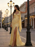 Floral Prom Dresses for Teens Strapless Mermaid Corset Tulle Formal Evening Gown with Slit Scarf