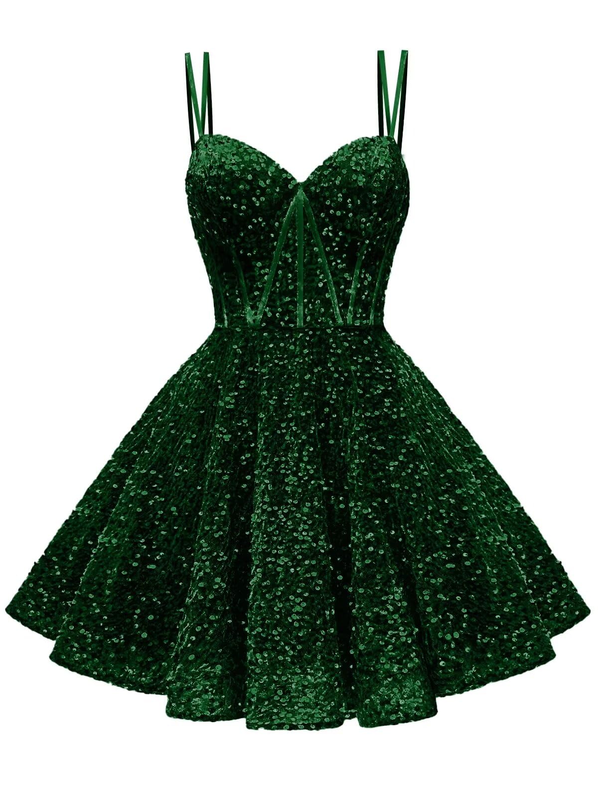 Kingbridal Gowns Sparkly Sequin Homecoming Dresses for Teens 2027 Flowy Spaghetti Straps A-Line Short Formal Prom Dress with Pockets