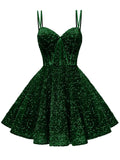 Kingbridal Gowns Sparkly Sequin Homecoming Dresses for Teens 2027 Flowy Spaghetti Straps A-Line Short Formal Prom Dress with Pockets