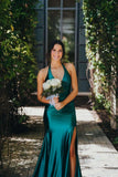Halter Satin Prom Dresses for Women 2027 Long Mermaid Corset Formal Dress Pleated Evening Party Gowns with Slit