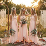 Women’s Long Bridesmaid Dresses Sleeveless V-Neck Formal Wedding Guest Chiffon Prom Gowns for Teens