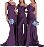One-Shoulder-Brautjungfernkleider für Hochzeiten, Meerjungfrau-Satin-Ballkleider, lang, figurbetont, formelle Abendkleider 