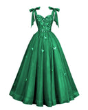 Glitter Tulle Prom Dress for Teens 3D Butterfly Long Ball Gowns Sequin Princess Quinceanera Dresses with Bow