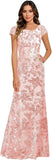 Lace Appliques Scoop Neck Sequin Mother of the Bride Dresses Mermaid Short Sleeve Formal Evening Gowns