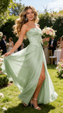 Strapless Chiffon Bow Prom Dresses 2026 Corset Chiffon Pleated A Line Formal Dress