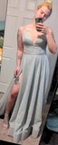 Women's Glittery Spaghetti V-Neck Prom Dresses Long Side Split Formal Evening Gowns