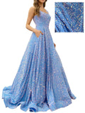 Prom Dresses Long A Line with Pockets Formal Evening Ball Gowns Velvet Velvet Sequins Black Tie Wedding Party Dress