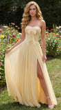 Strapless Chiffon Bow Prom Dresses 2026 Corset Chiffon Pleated A Line Formal Dress