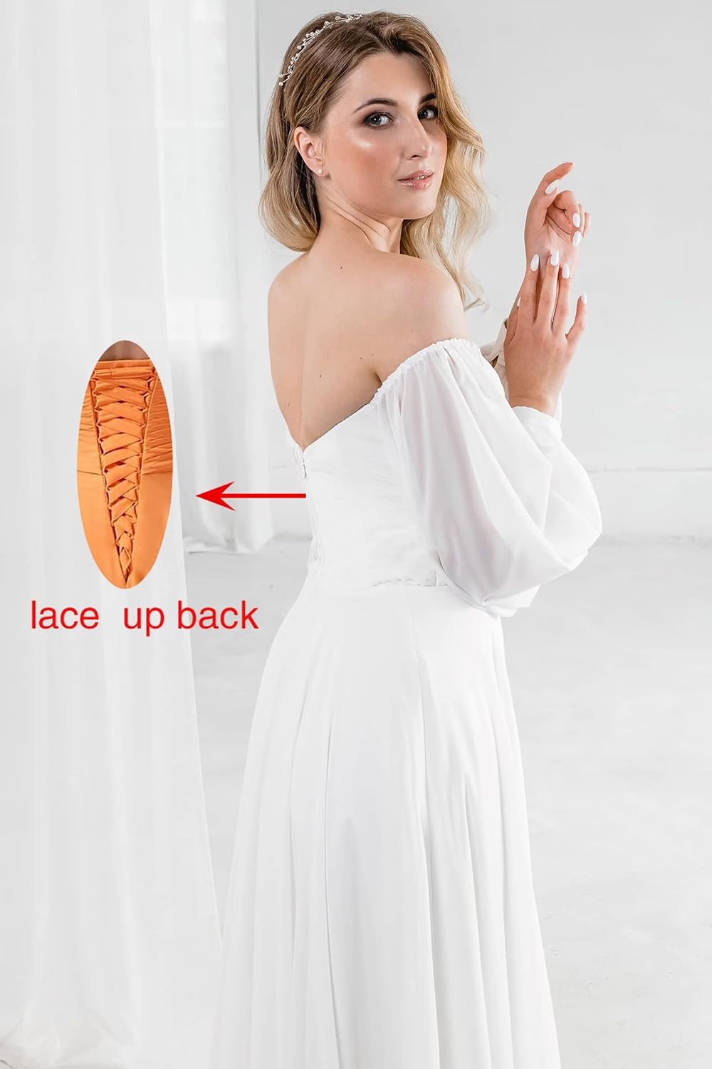 Vestido de fiesta con hombros descubiertos, manga larga, estilo formal, plisado, corte A, para mujer