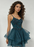 Glitter Tulle Homecoming Dresses 2026 Tiered Ruffles Lace Short Prom Dress for Teens Quinceanera Gowns