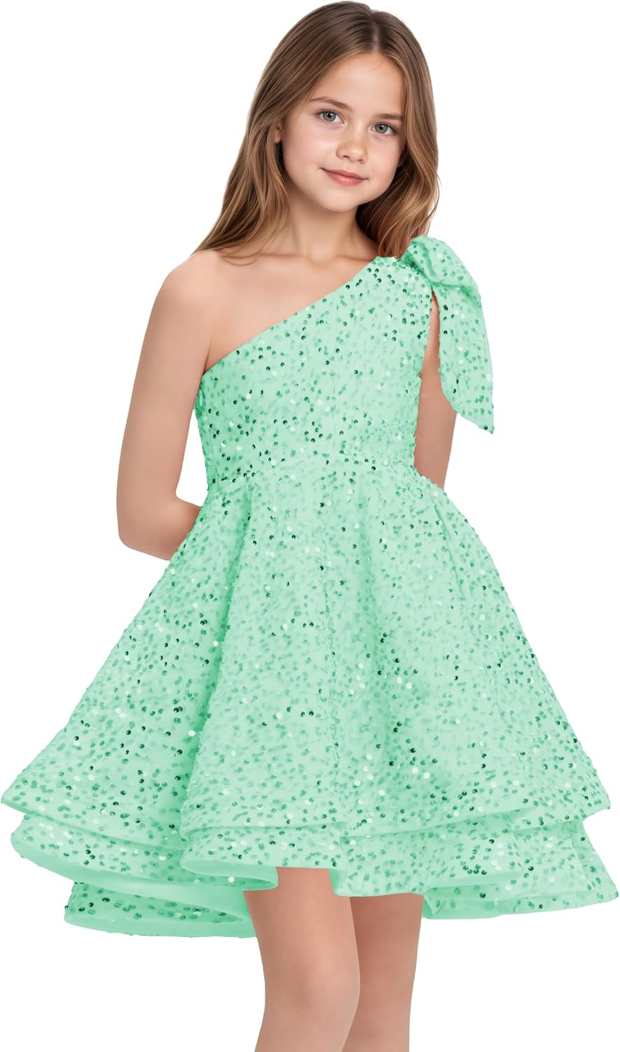 Sequins Flower Girl Dresses Short One Shoulder Princess Pageant Dress Kids A Line Communion Formal Party Gowns