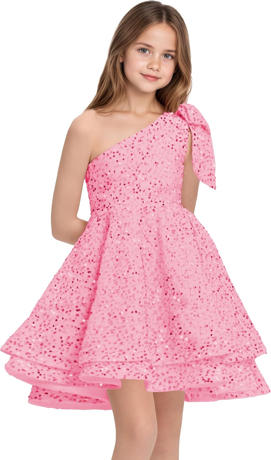 Sequins Flower Girl Dresses Short One Shoulder Princess Pageant Dress Kids A Line Communion Formal Party Gowns