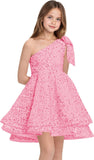 Sequins Flower Girl Dresses Short - One Shoulder Princess Pageant Dress Kids A Line Communion Formal Party Gown