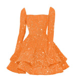 Sequin Short Homecoming Dress for Teen Sparkly Long Sleeve Prom Sweet 16 Dresses Cocktail Gowns