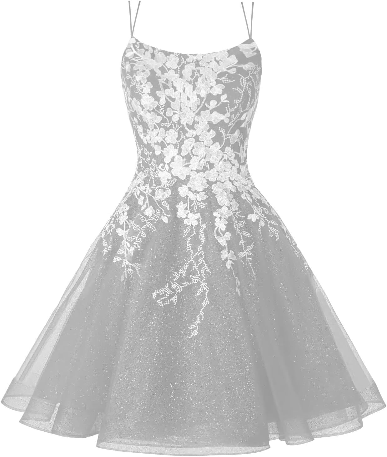 Sparkly Lace Applique Homecoming Dresses for Teens Short Corset Tulle Spaghetti Strap Prom Cocktail Party Dress