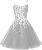 Sparkly Lace Applique Homecoming Dresses for Teens Short Corset Tulle Spaghetti Strap Prom Cocktail Party Dress