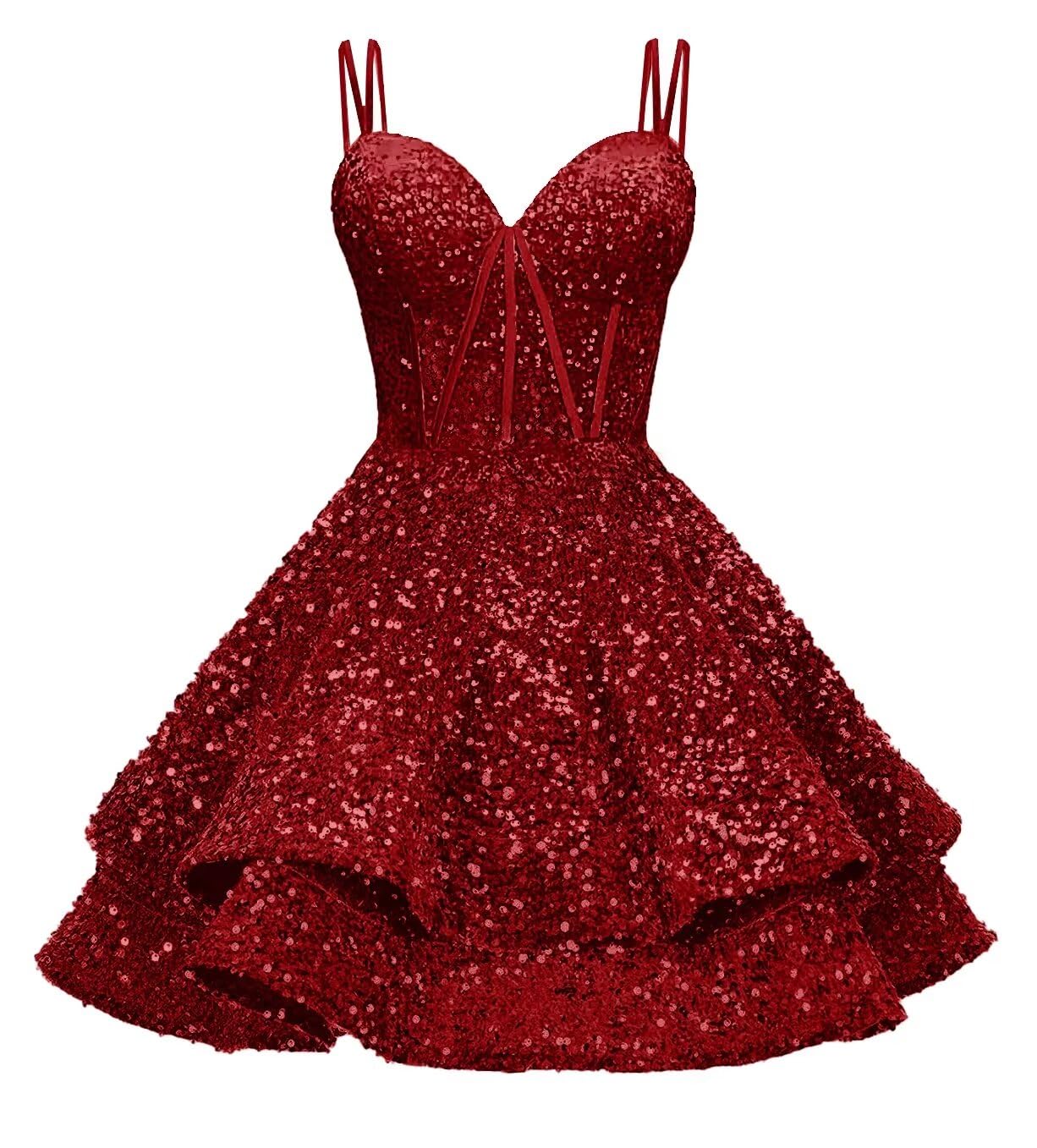 Sequin Homecoming Dresses for Teens 2027 Sparkly Short Layered Aline Prom Dresses Spaghetti Straps Cocktail Party Gowns