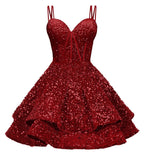 Sequin Homecoming Dresses for Teens 2027 Sparkly Short Layered Aline Prom Dresses Spaghetti Straps Cocktail Party Gowns