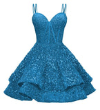 Sequin Homecoming Dresses for Teens 2027 Sparkly Short Layered Aline Prom Dresses Spaghetti Straps Cocktail Party Gowns