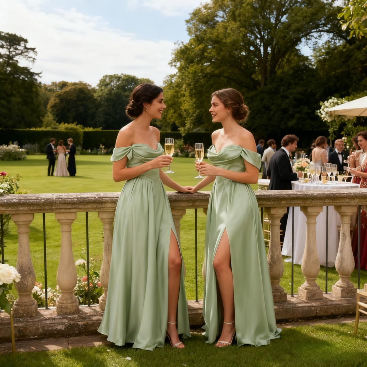 Off Shoulder Satin Bridesmaid Dresses Long Pleated Formal Dresses A Line Evening Gowns with Slit