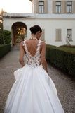 Spaghetti Straps Satin Wedding Dress for Bride 2027 A Line V Neck Bridal Gowns with Train