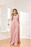 Women's Off Shoulder Bridesmaid Dress with Slit Chiffon Pleated Long Formal Dress