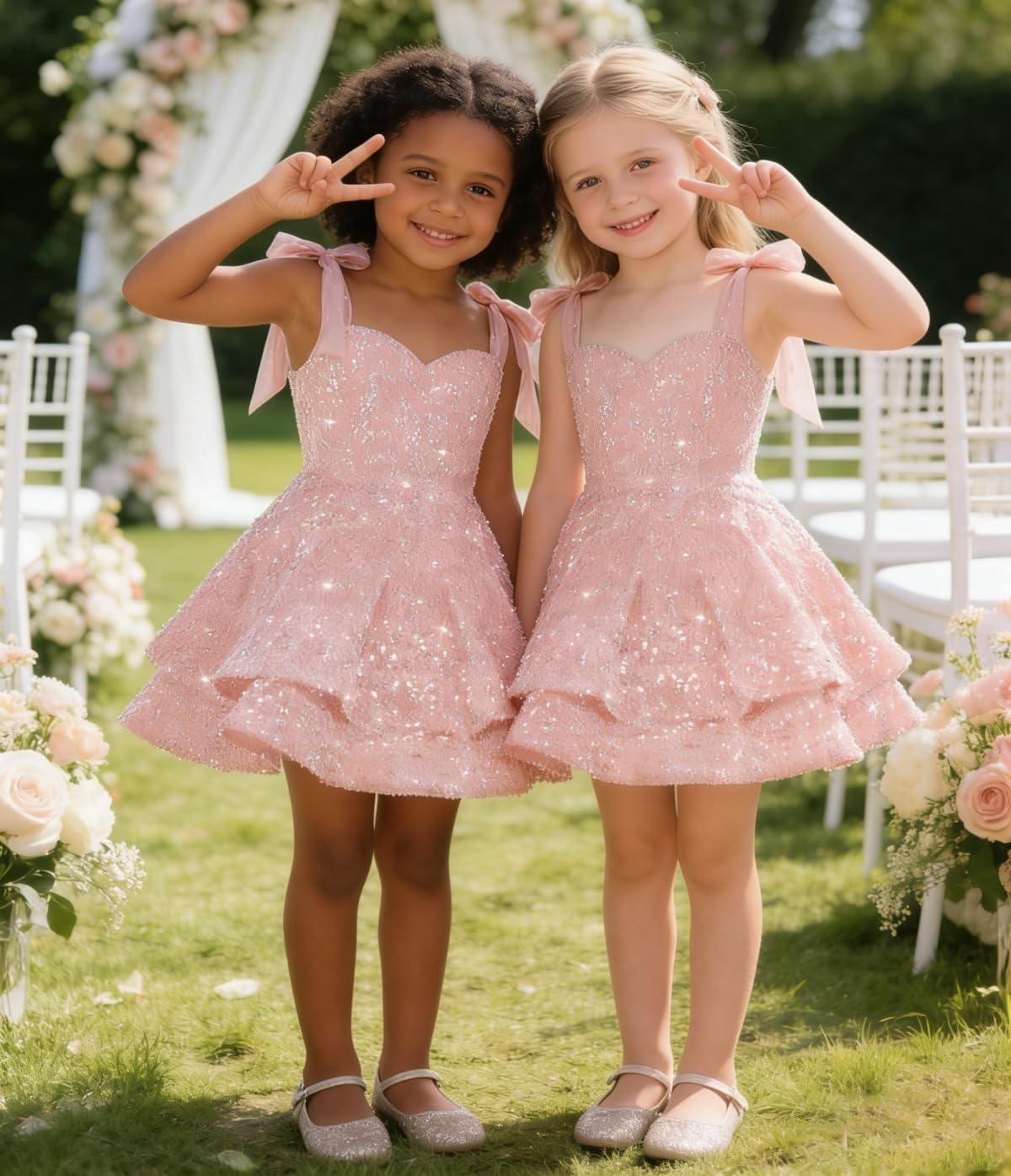 Sparkly Sequin Flower Girl Dress Tiered Cute Bow Spaghetti Straps Sweetheart Toddler Formal Dresses 2026