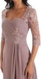 Women's Tea Length Mother of The Bride Dresses for Wedding Short Sleeves Lace Applique Formal Evening Prom Gowns