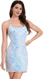 Women's Spaghetti Straps Sparkly Sequins Bodycon Mini Dress Party Nightclub Short Tight Sequin Homecoming Dresses for Teens