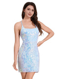 Women's Spaghetti Straps Sparkly Sequins Bodycon Mini Dress Party Nightclub Short Tight Sequin Homecoming Dresses for Teens