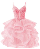 Glitter Tulle Homecoming Dresses 2026 Tiered Ruffles Lace Short Prom Dress for Teens Quinceanera Gowns