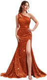 Kingbridal Gowns One Shoulder Sequin Prom Dresses with Slit 2026 Mermaid Formal Dress for Women Sparkly Ruched Evening Party Gowns