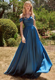 Women's Off Shoulder Satin Bridesmaid Dresses Long Ruched Mermaid Formal Dresses with Slit