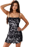 Women's Sequin Square Neck Homecoming Dresses for Teens Sparkly Spaghetti Straps Backless Cocktail Mini Dresses