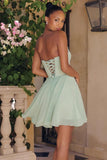 Strapless Homecoming Dresses for Teens 2026 Chiffon Short Prom Dress with Scarf A-line Pleated Cocktail Party Gown