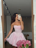 Satin Flower Bud Homecoming Dress Short Prom Dress Cowl Neck Pleated A Line Mini Cocktail Party Gown