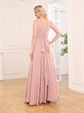 Chiffon Bridesmaid Dresses Long for Women A Line Ruched Formal Porm Evening Gowns